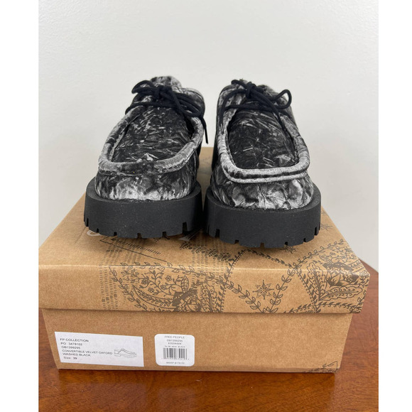 Free People Crushed Velvet Loafers in Gray and Black - Picture 3 of 10